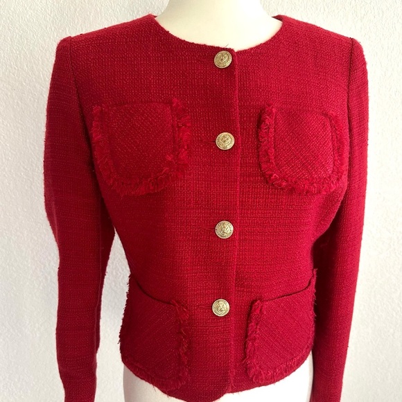Bold Red Jones New York Tweed Women's Jacket Size 4 - Picture 9 of 11
